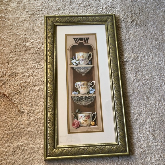 Sandy Clough Framed and Matted Signed Art Print Tea Cups Lace Custom Framed Gold - Picture 3 of 10
